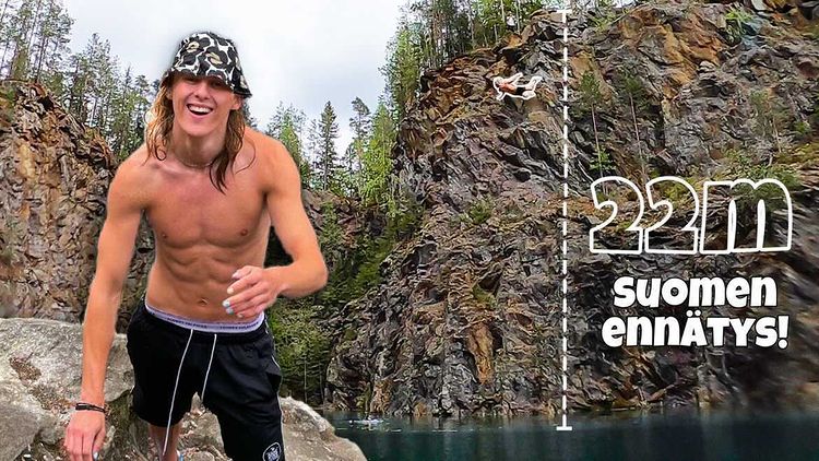 Arttu Laitinen teki Suomen ennätyksen, kun nuorukainen loikkasi yli 22 metrin korkuiselta kalliolta Døds eli kartsahypyn.